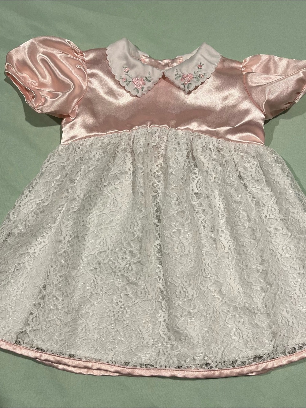 Rose Cottage vintage  baby girl satin & lace dress 3Months